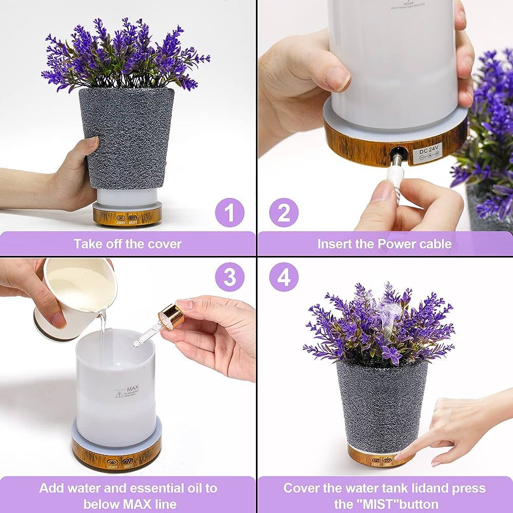 Lavender Plant Potted Essential Oil Diffuser, 150ml Cold Mist humidifier, 2 Mist Mode&Auto Shut-Off, 7 Colors LED Light, Ultrasonic Aromatherapy Diffuser for Home Bedroom or Living Room - Image 2